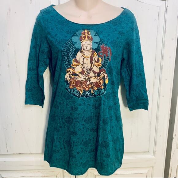 LUCKY BRAND BUDDHA 3/4 SLEEVE YOGA TEE BOHO HIPPIE - Picture 5 of 8